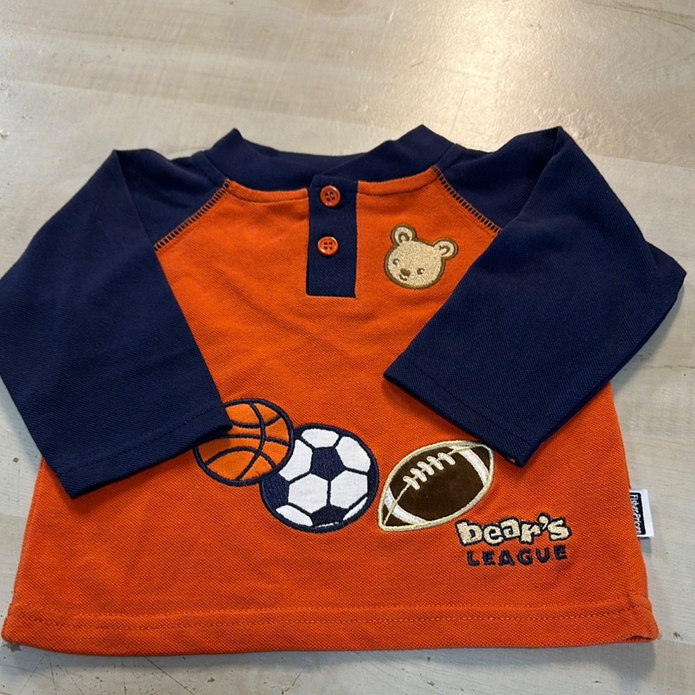 Fisher-Price Orange and Navy Kids long sleeve button Raglan Shirt NWOT